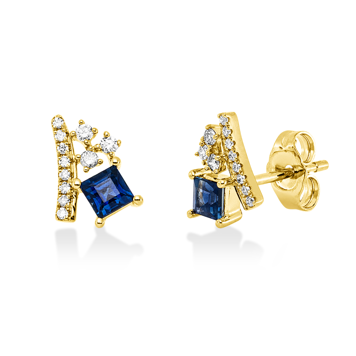 diamond full cut sapphire colored stone classic studs in yellow gold