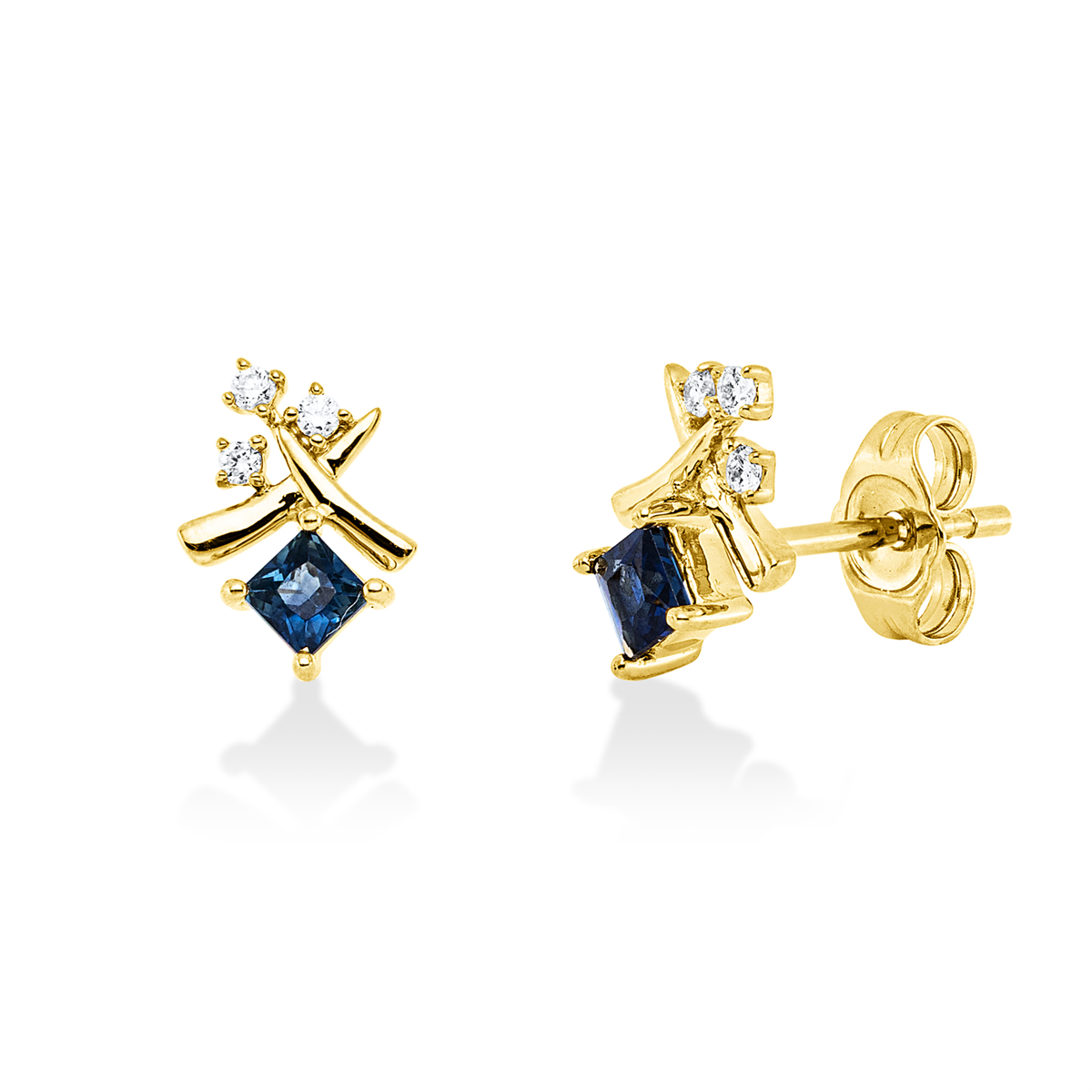 diamond full cut sapphire colored stone classic studs in yellow gold