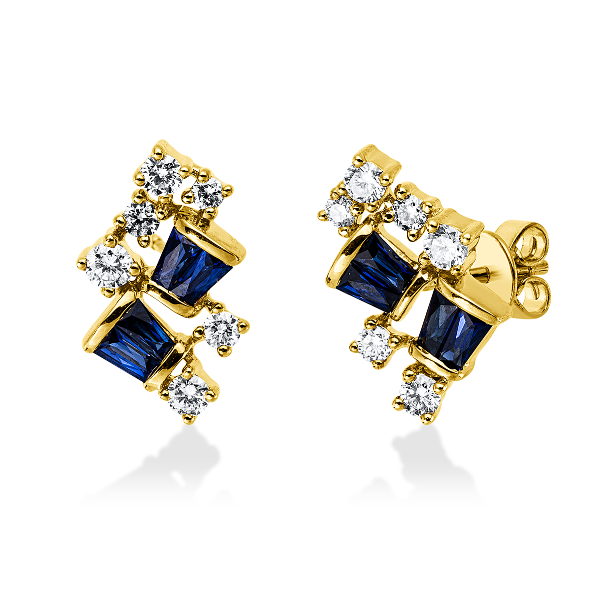 diamond full cut sapphire colored stone classic studs in yellow gold