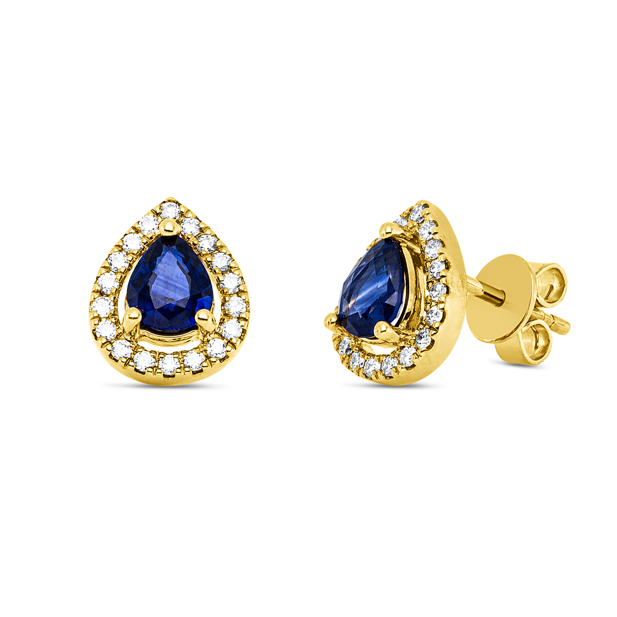 diamond full cut sapphire colored stone classic studs in yellow gold