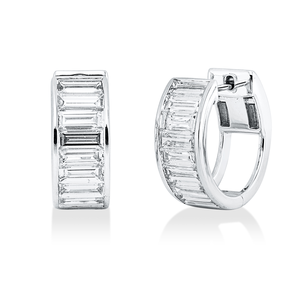 baguette baguette hoops & huggies in white gold