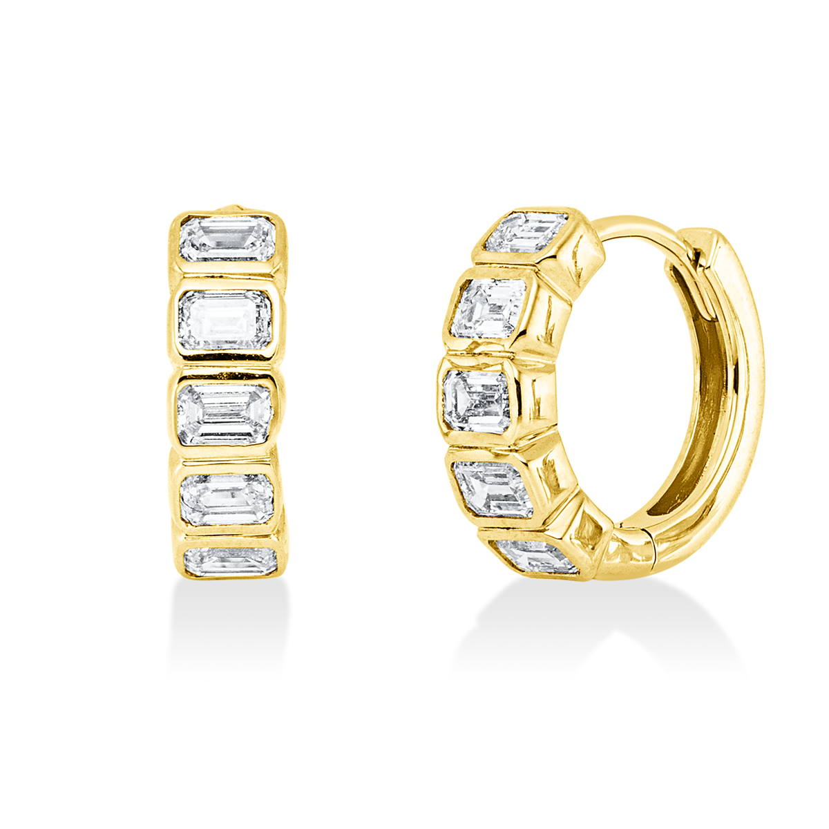 emerald cut exclusive hoops & huggies in yellow gold
