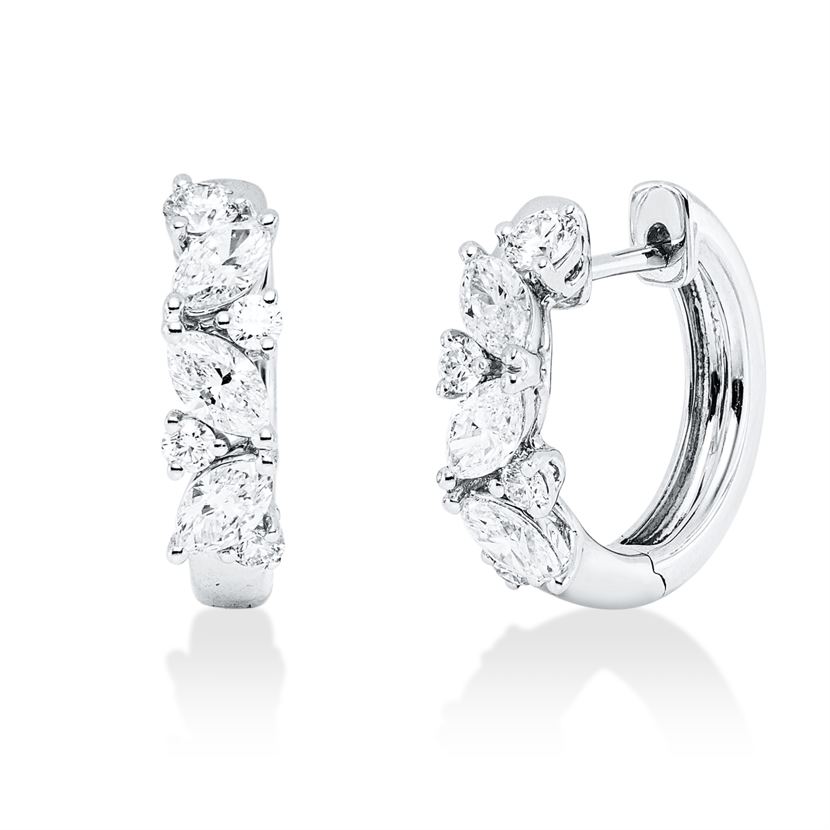 diamond full cut modern woman hoops & huggies in white gold