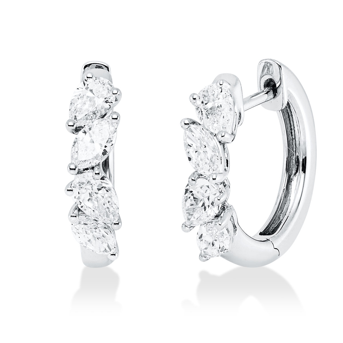 pear shape modern woman hoops & huggies in white gold