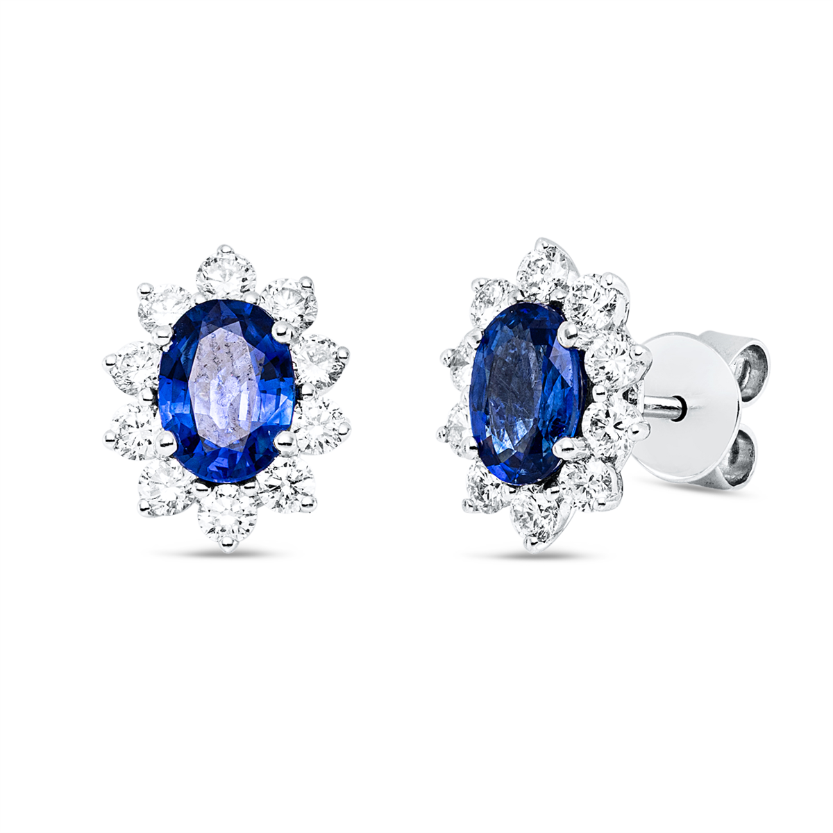 diamond full cut sapphire colored stone classic studs in white gold
