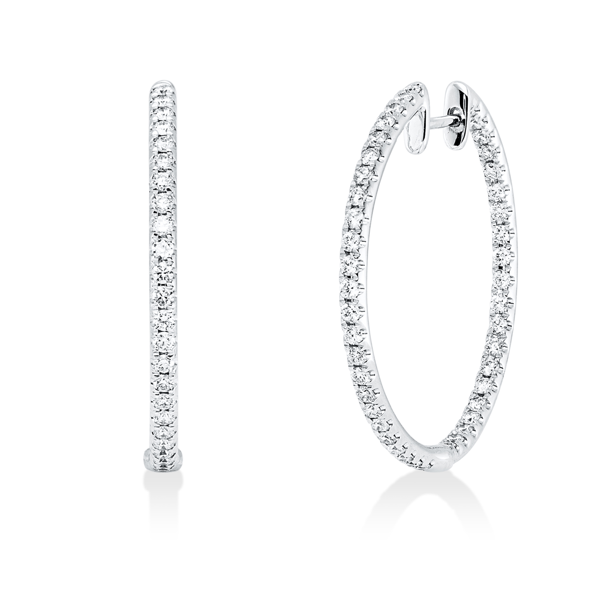 diamond full cut modern woman hoops & huggies in white gold