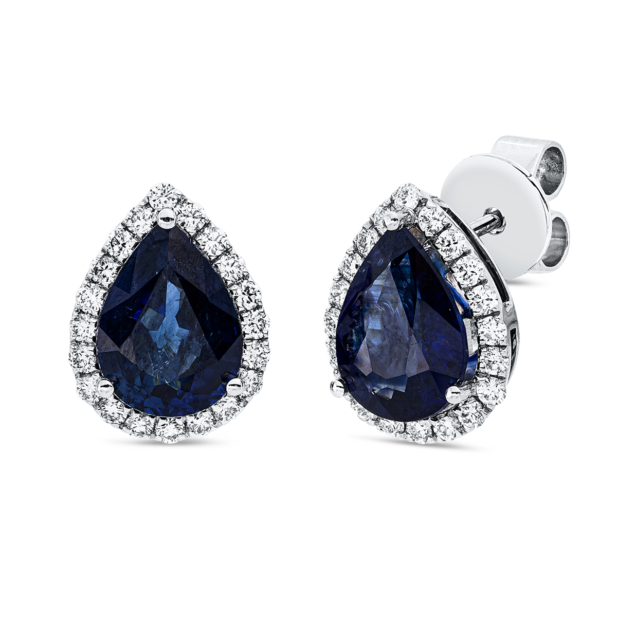 diamond full cut sapphire colored stone classic studs in white gold platinum 950