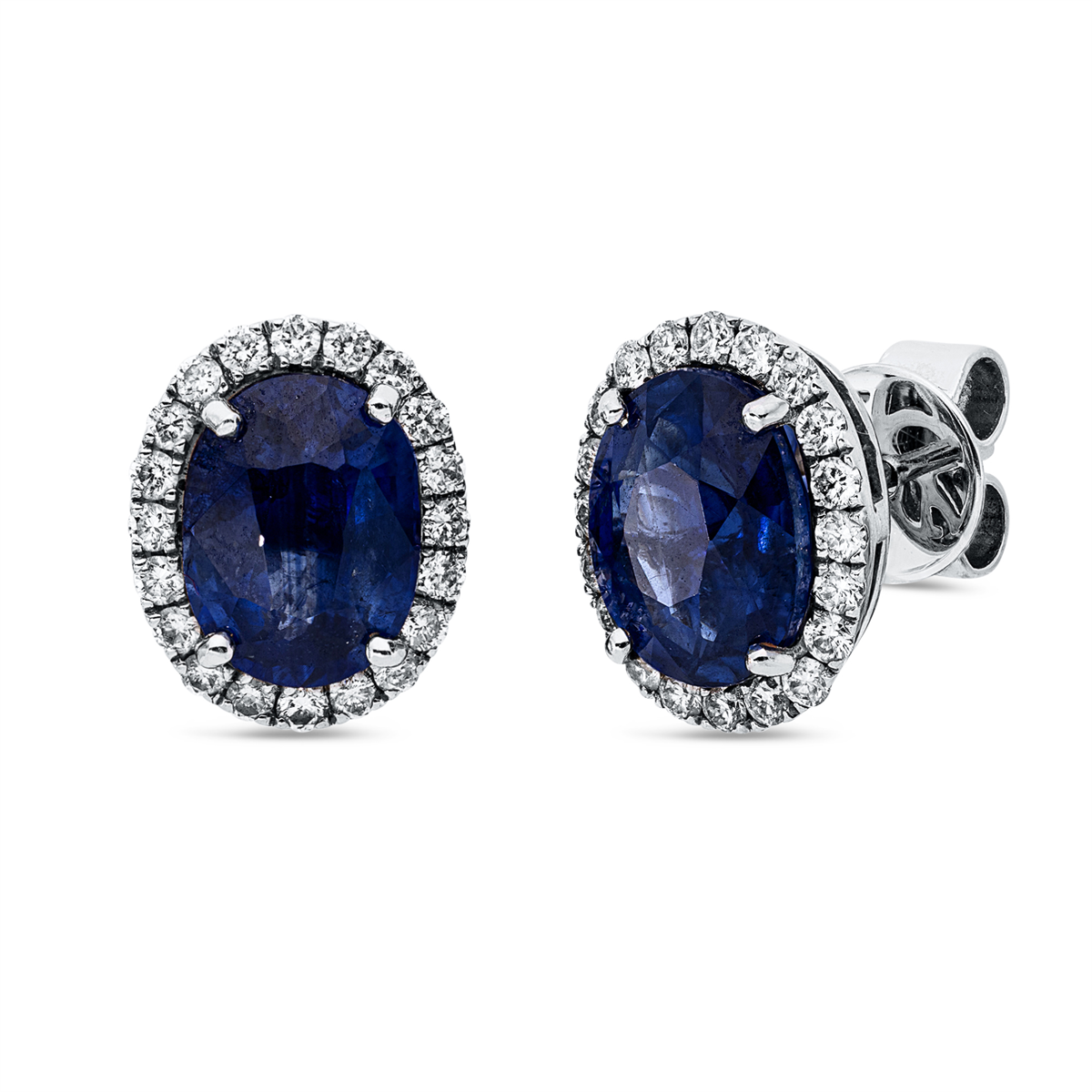 diamond full cut sapphire colored stone classic studs in white gold platinum 950