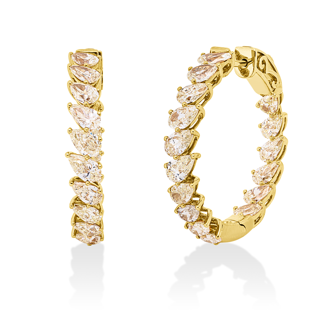 pear shape exclusive hoops & huggies in yellow gold
