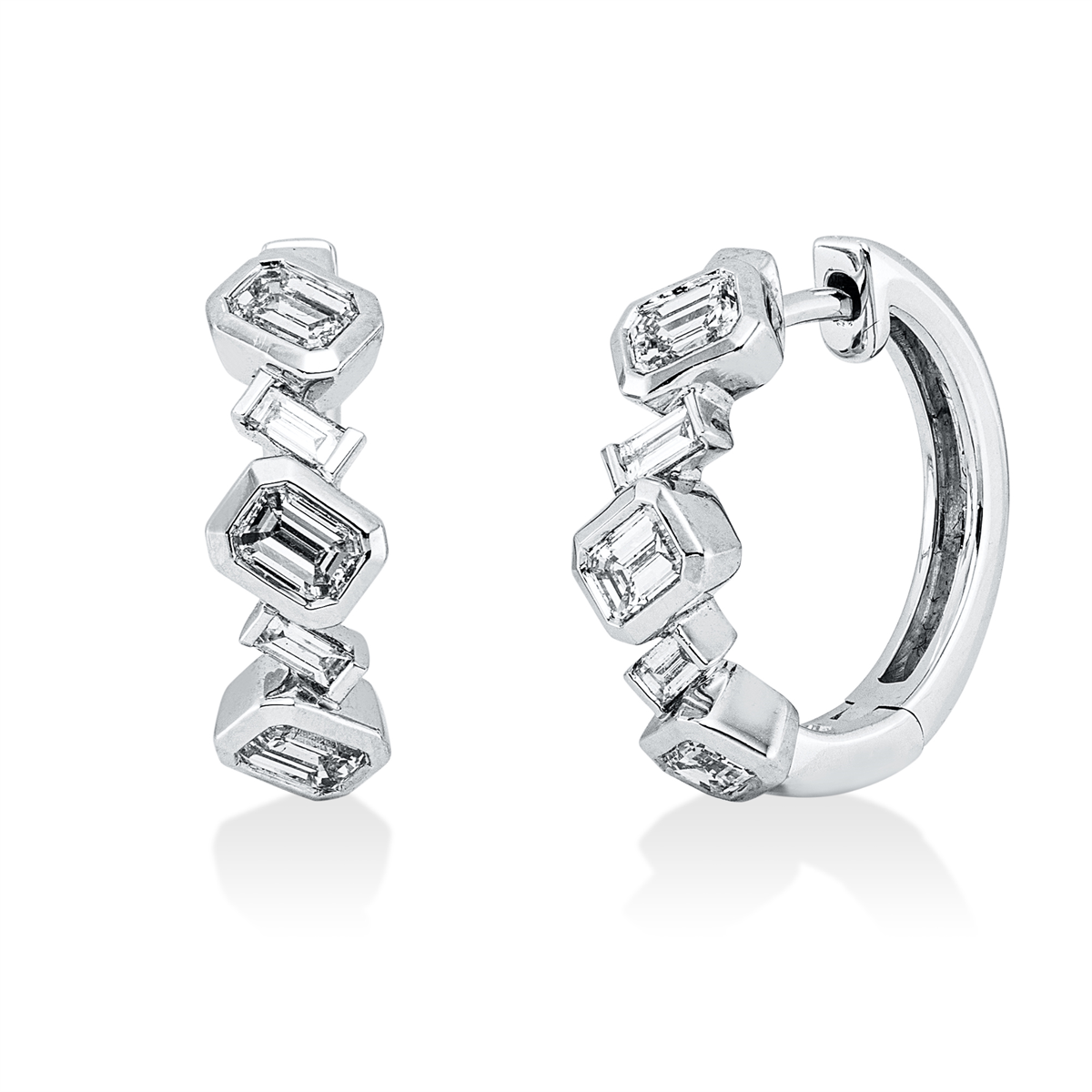 baguette baguette hoops & huggies in white gold
