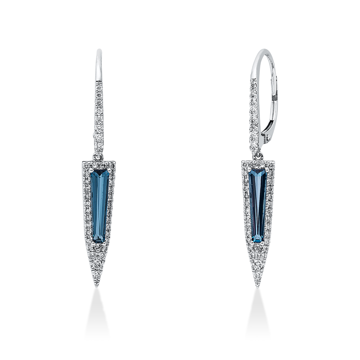 diamond full cut topaz colored stone fashion earrings in white gold