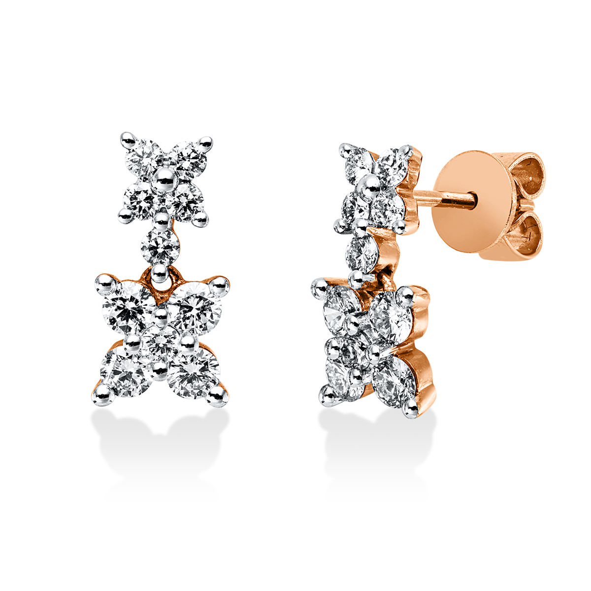 diamond full cut modern woman earrings in red gold / white gold