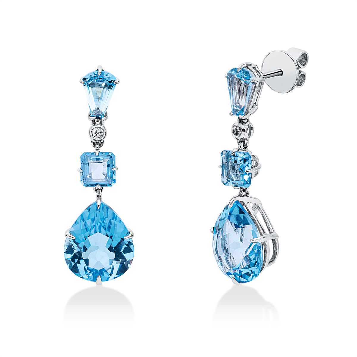 diamond full cut topaz colored stone fashion earrings in white gold