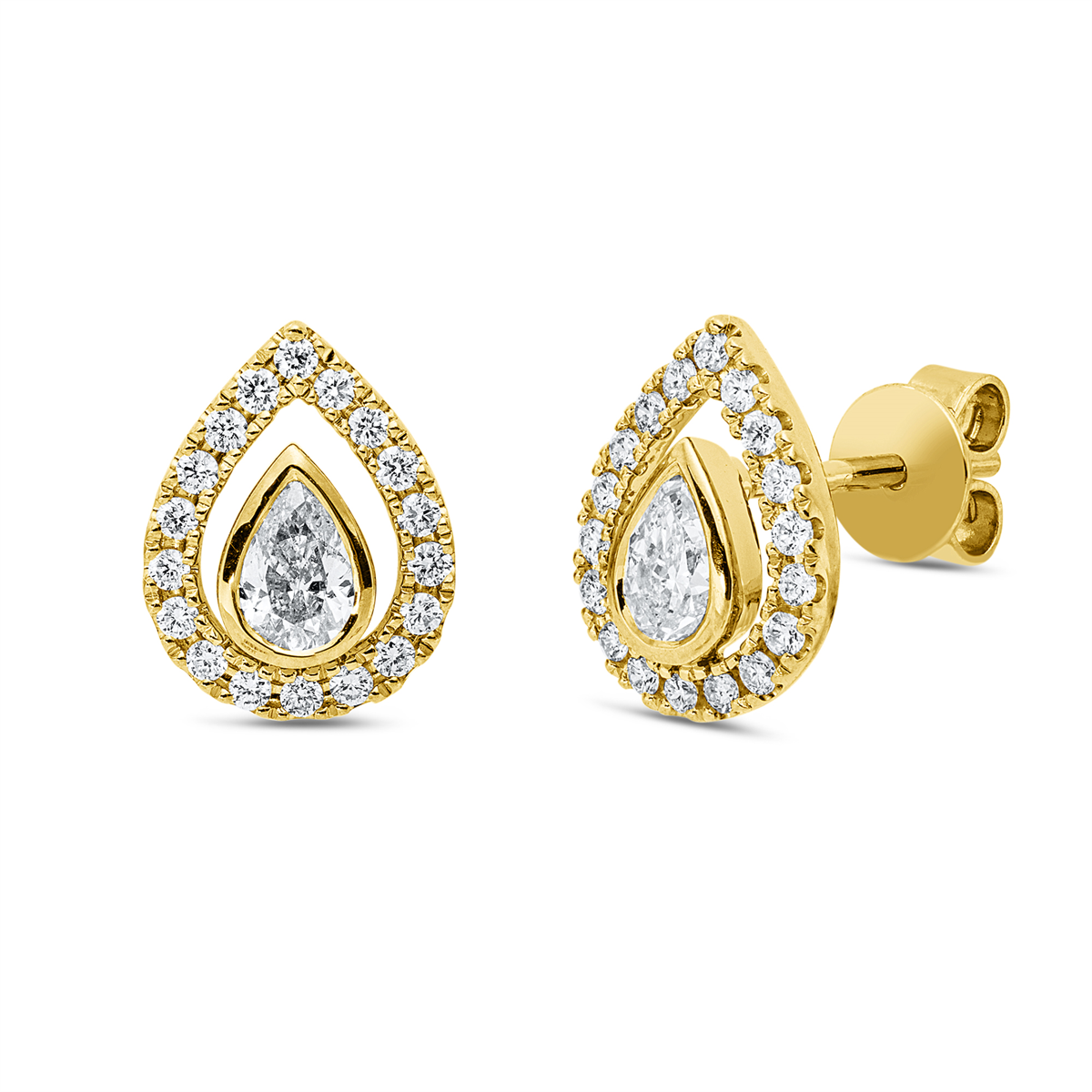 diamond full cut solitaire with accent stones studs in yellow gold