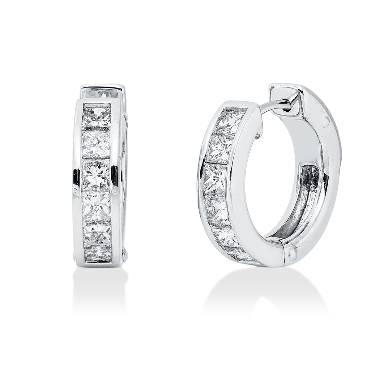 princess baguette hoops & huggies in white gold