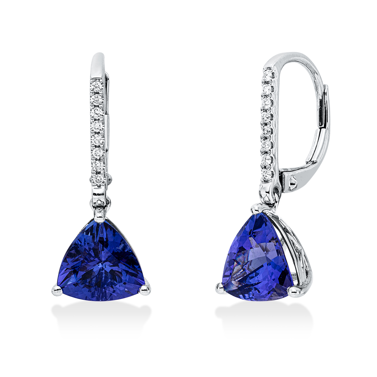 diamond full cut tanzanite colored stone classic earrings in white gold