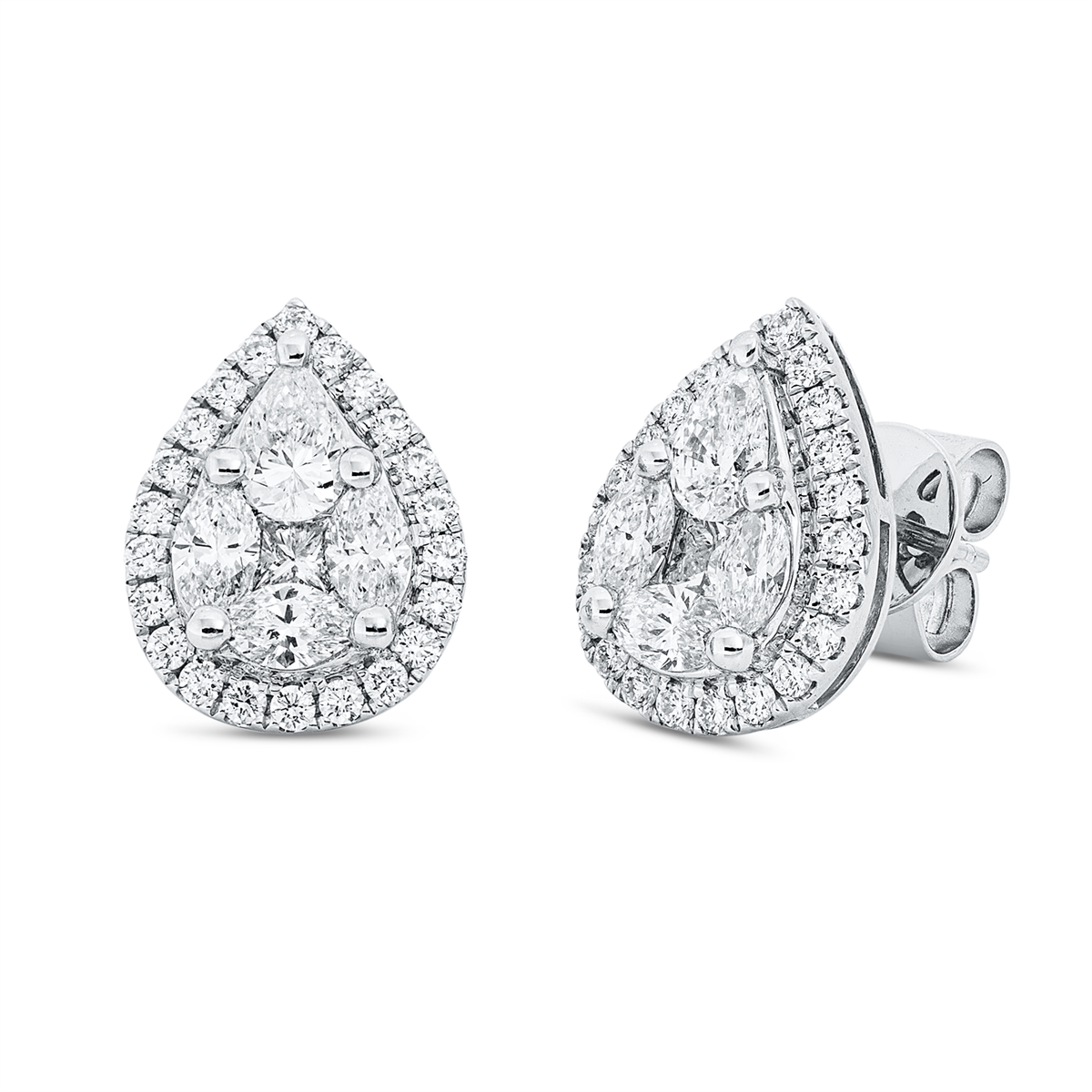 diamond full cut baguette illusion studs in white gold