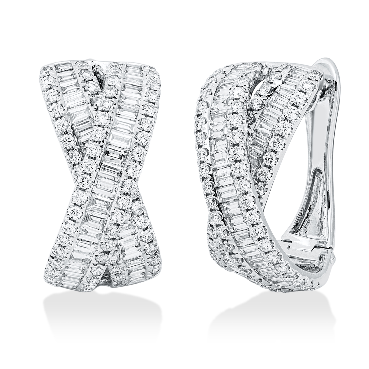 diamond full cut baguette hoops & huggies in white gold