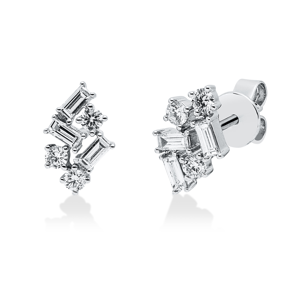 diamond full cut baguette studs in white gold