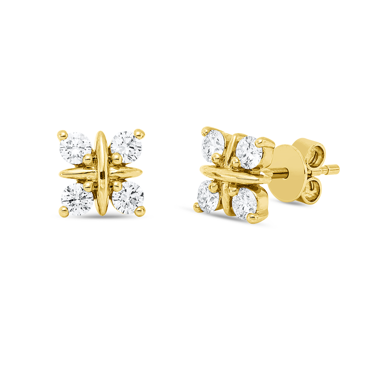 diamond full cut modern woman studs in yellow gold