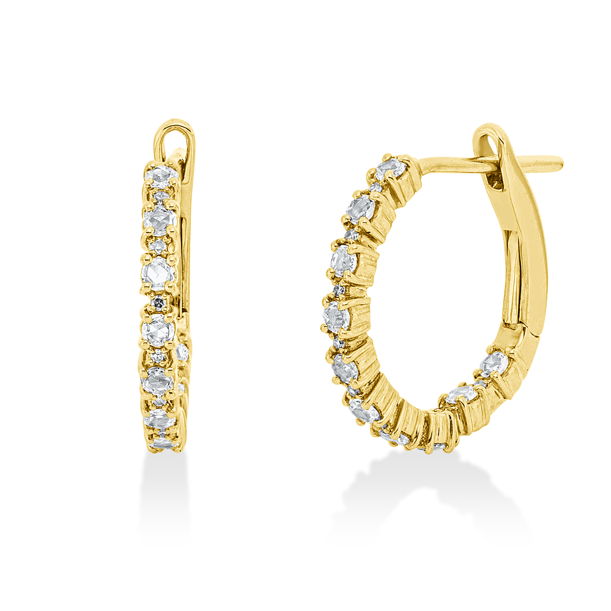 diamond single cut modern woman hoops & huggies in yellow gold