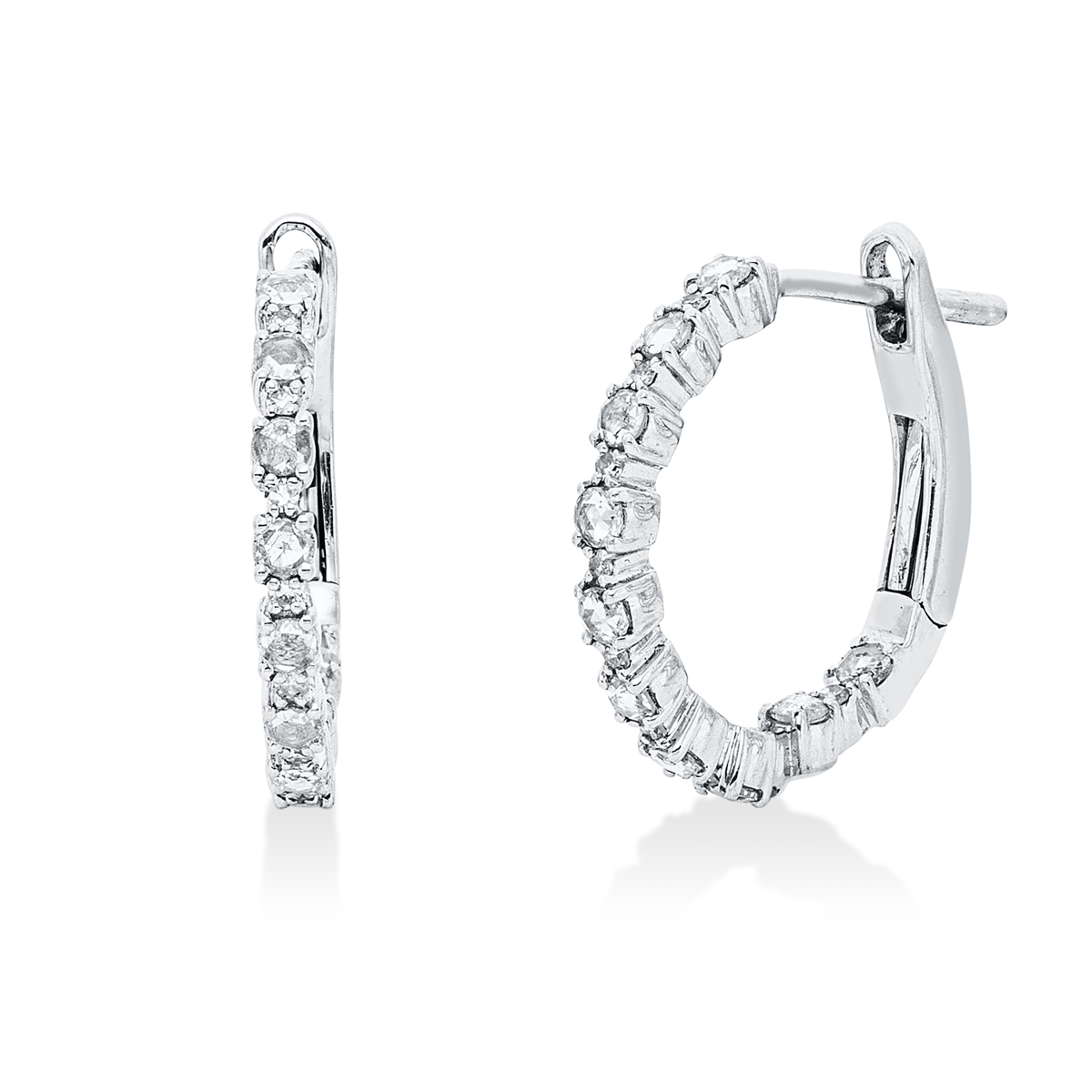 diamond single cut modern woman hoops & huggies in white gold