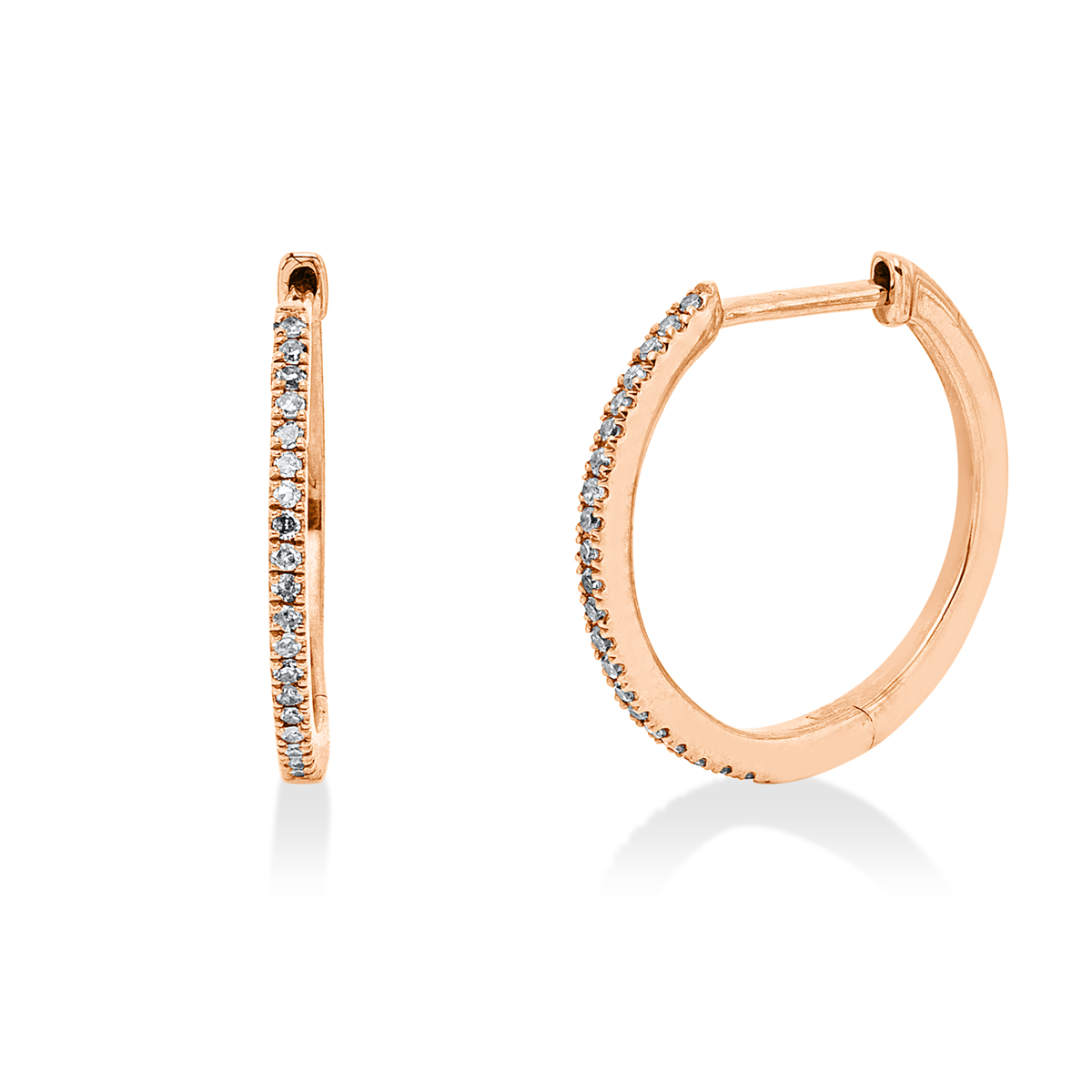 diamond single cut modern woman hoops & huggies in red gold