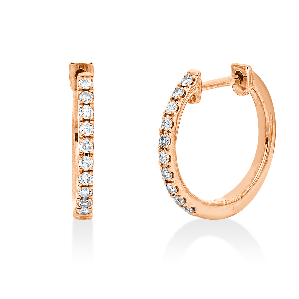 diamond full cut modern woman hoops & huggies in red gold