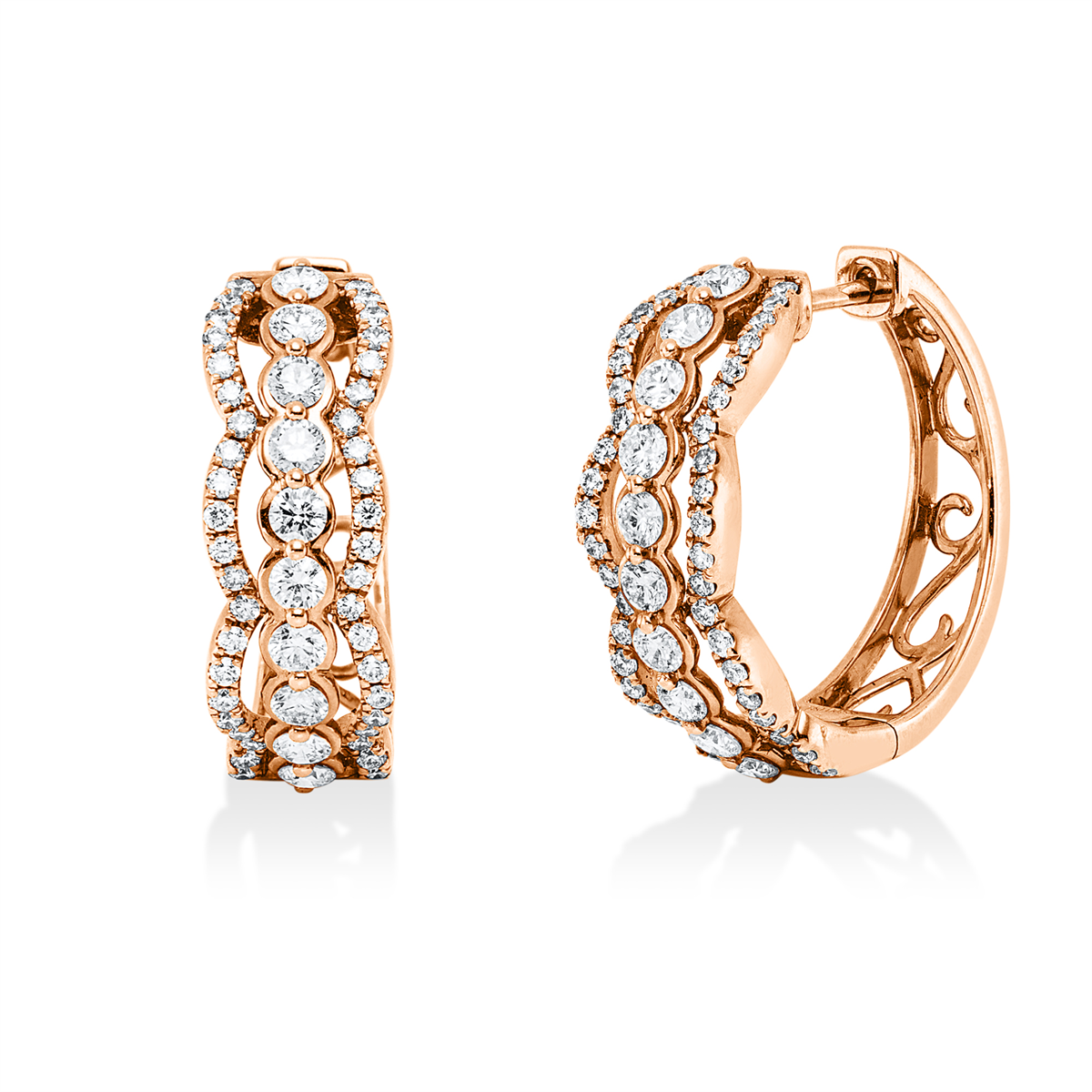 diamond full cut modern woman hoops & huggies in red gold