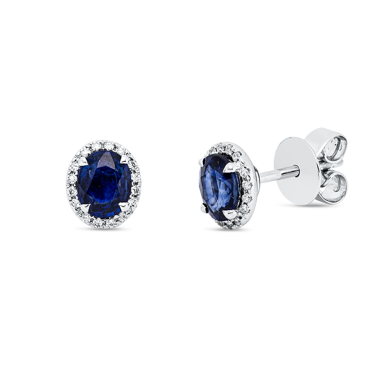 diamond full cut sapphire colored stone classic studs in white gold