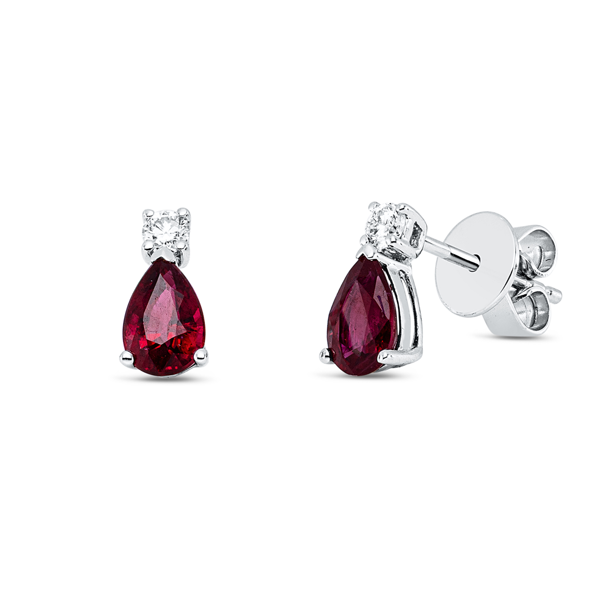 diamond full cut ruby colored stone classic studs in white gold