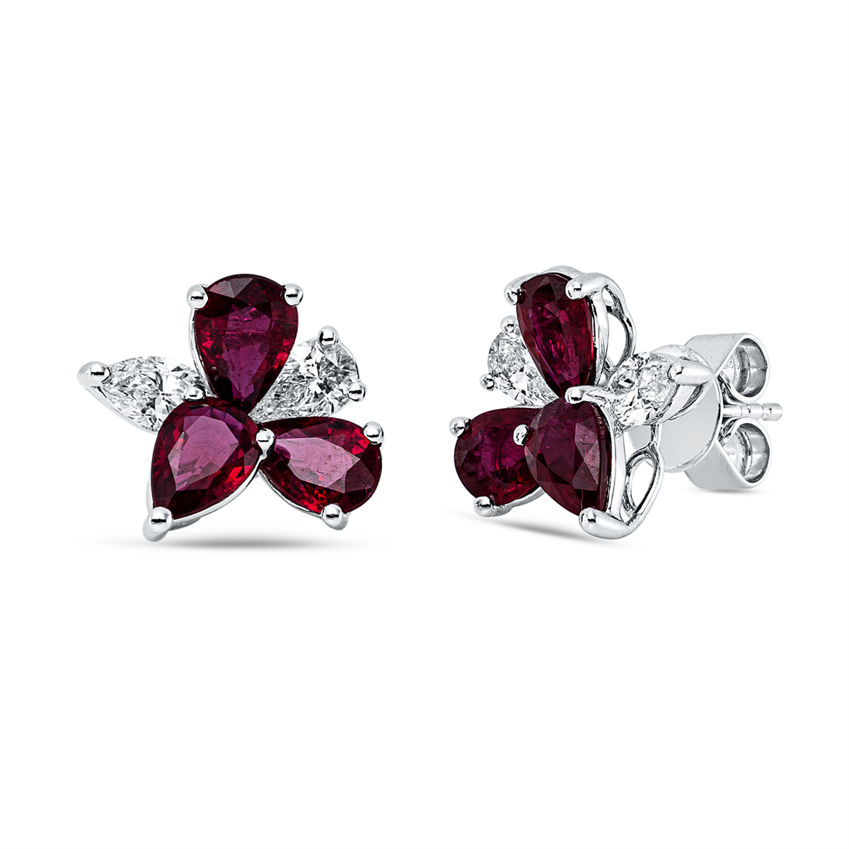 marquise ruby colored stone classic studs in white gold