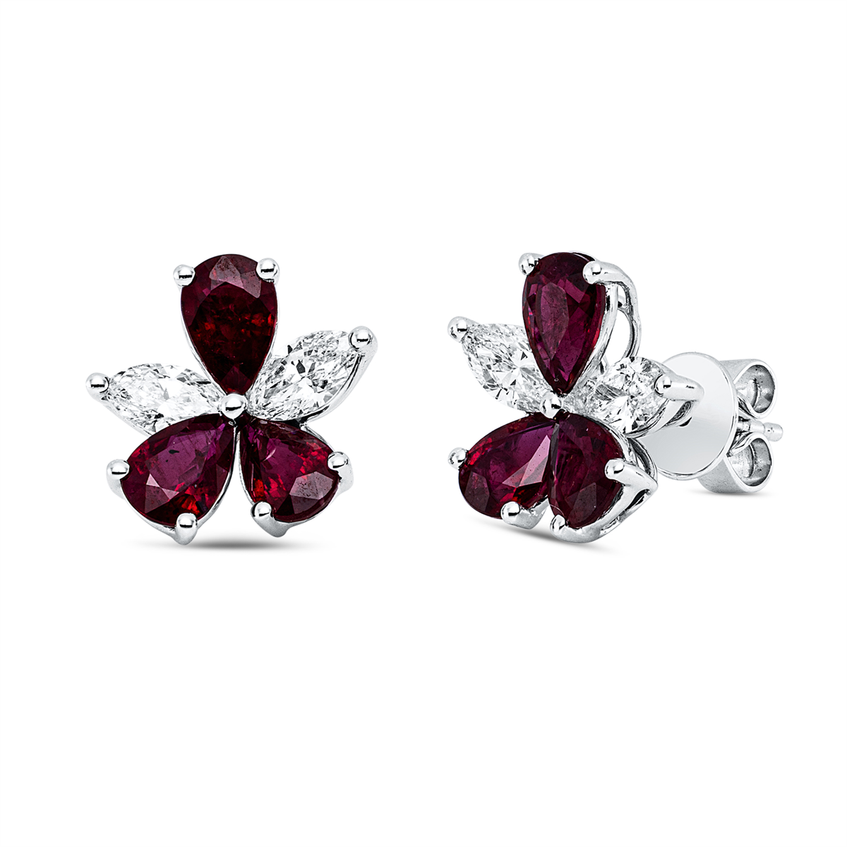 marquise ruby colored stone classic studs in white gold