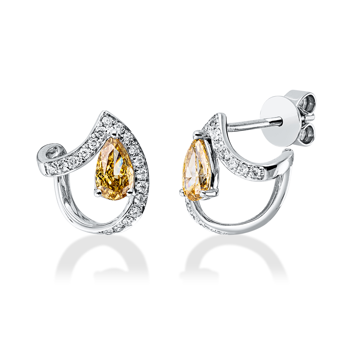 diamond full cut fancy colored diamond studs in white gold