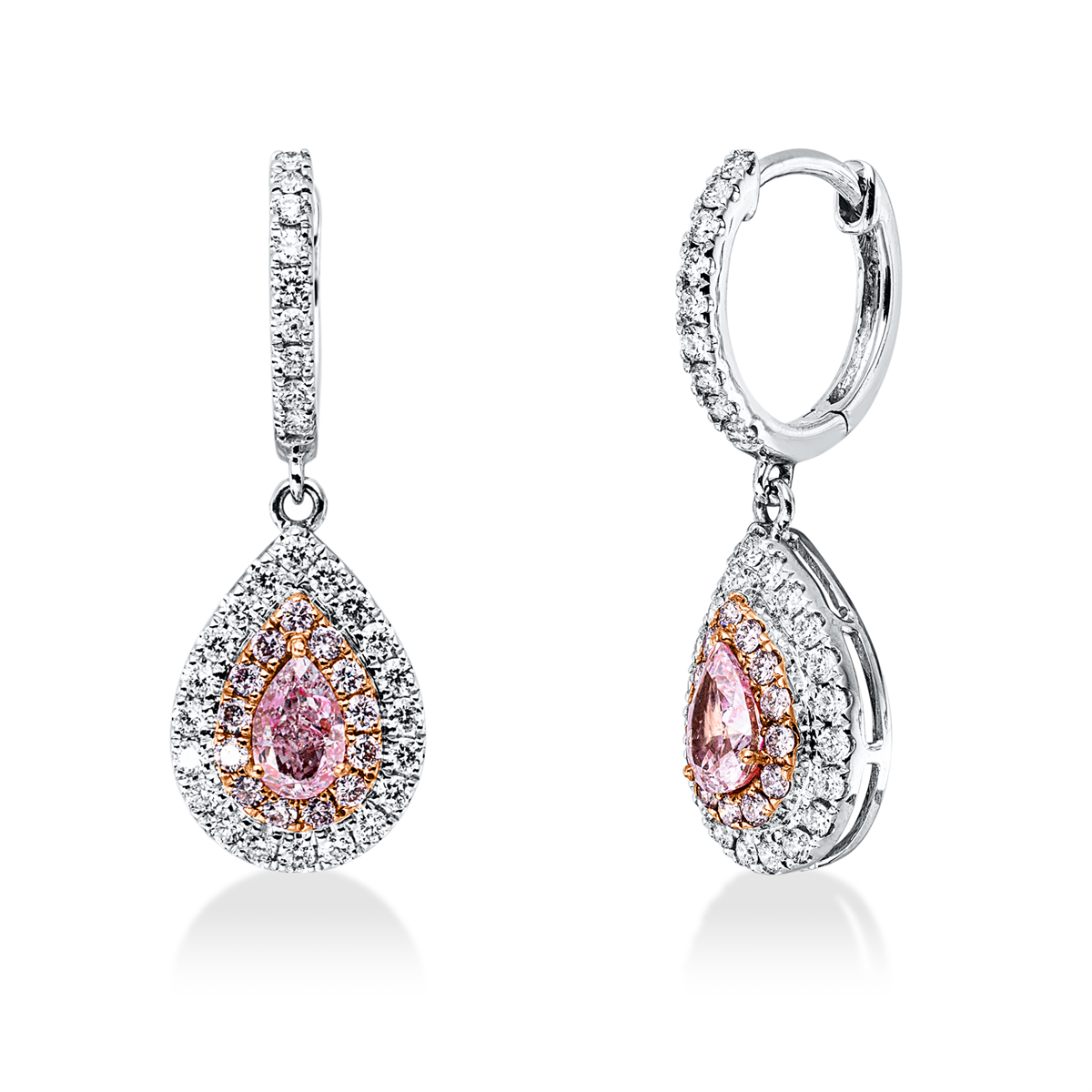 diamond full cut fancy colored diamond earrings in whitegold / rosegold