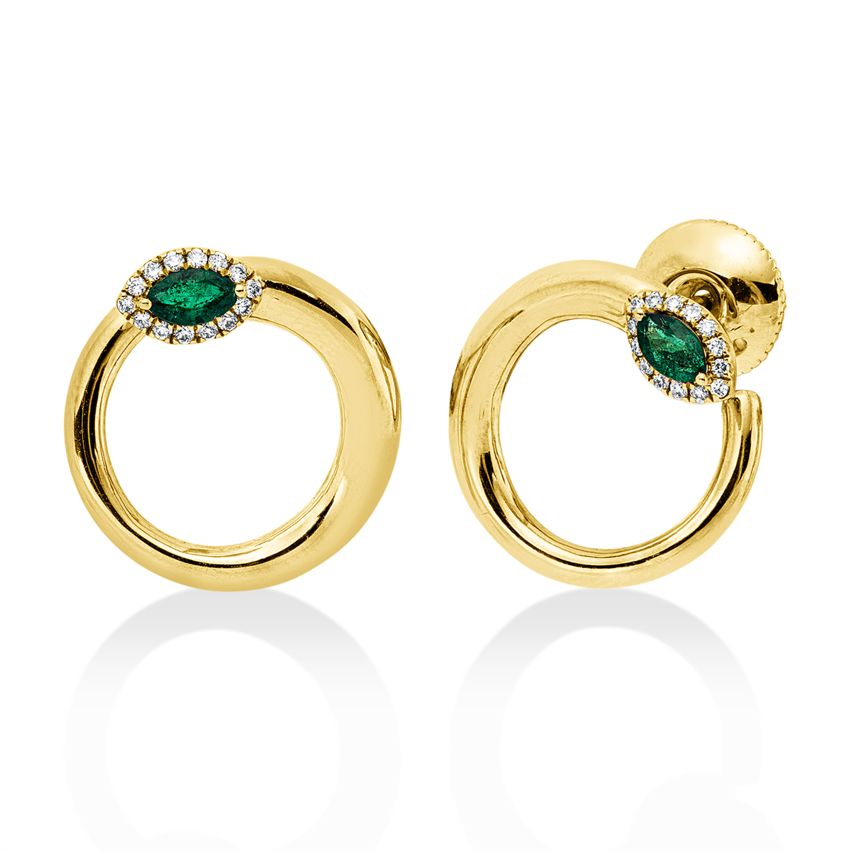diamond full cut emerald colored stone classic studs in red gold