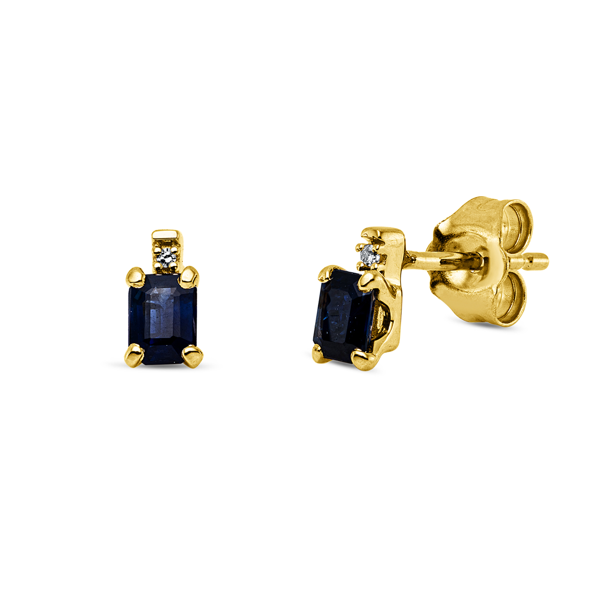 diamond single cut sapphire colored stone classic studs in yellow gold