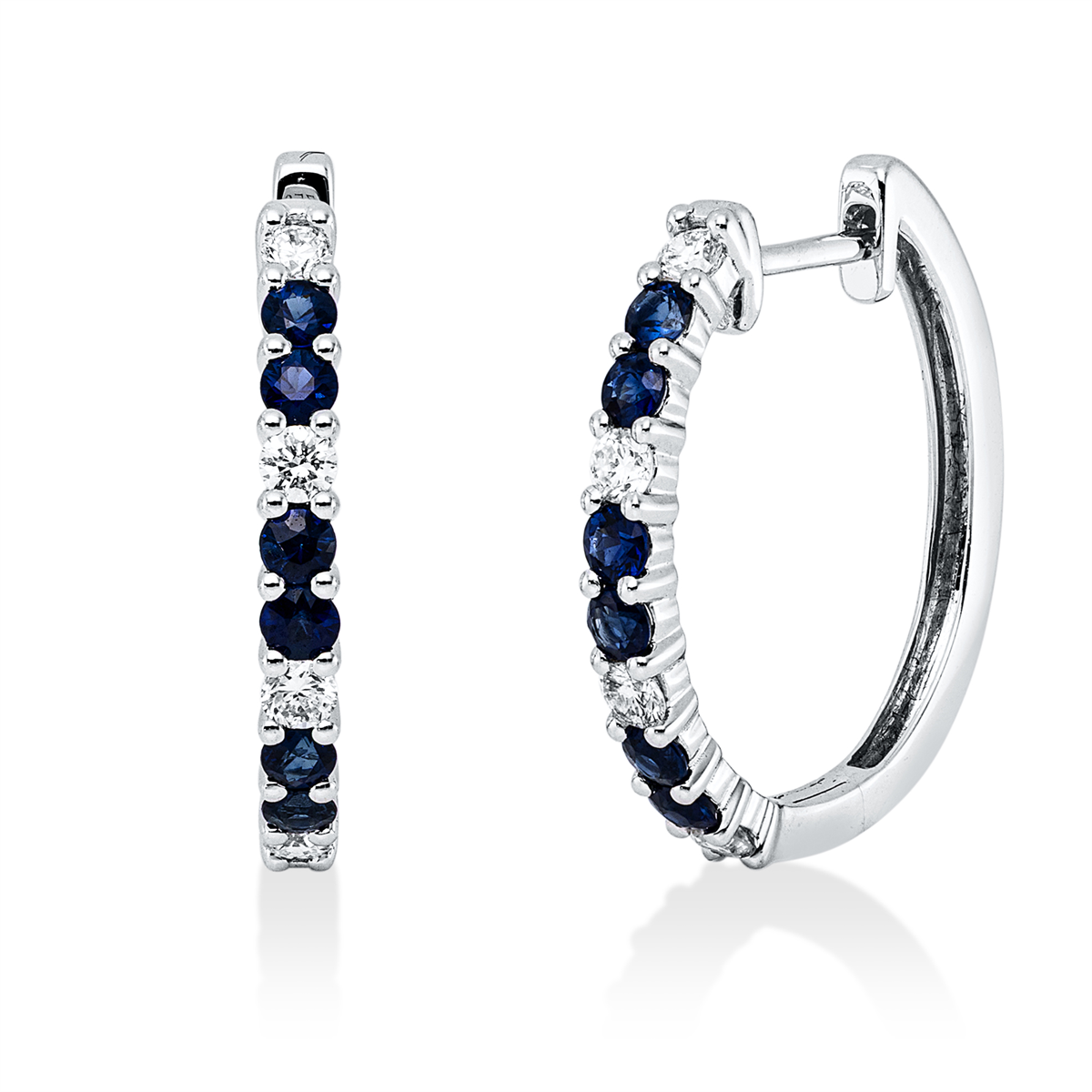 diamond full cut sapphire colored stone classic hoops & huggies in white gold