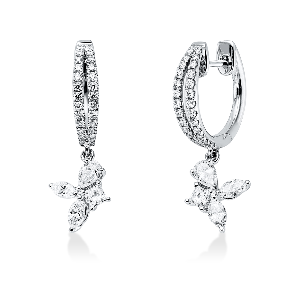 diamond full cut multi-stone earrings in white gold