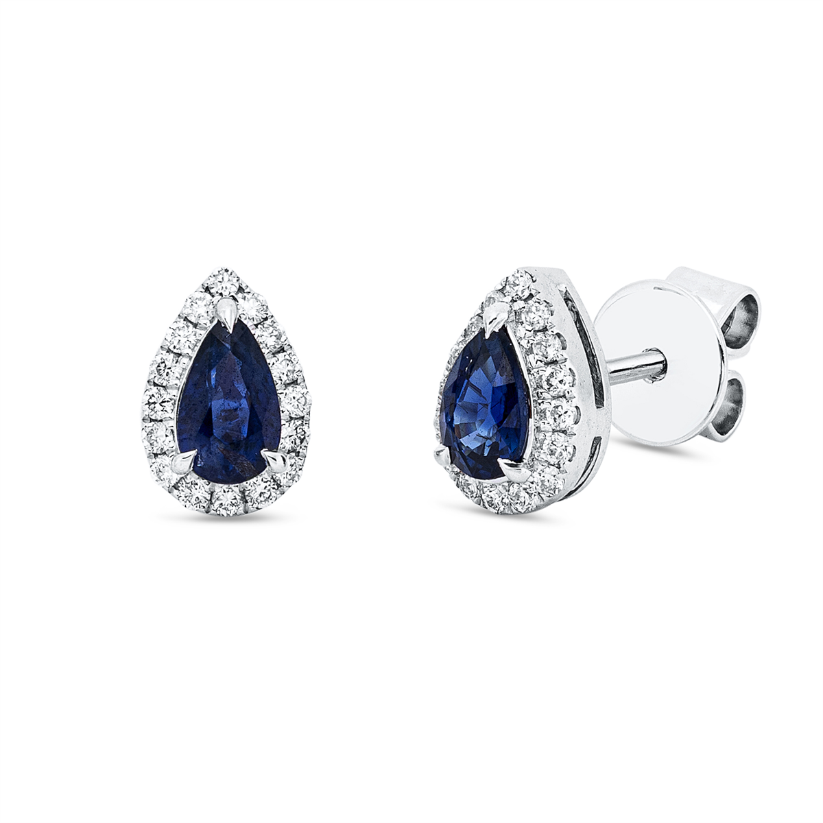 diamond full cut sapphire colored stone classic studs in white gold