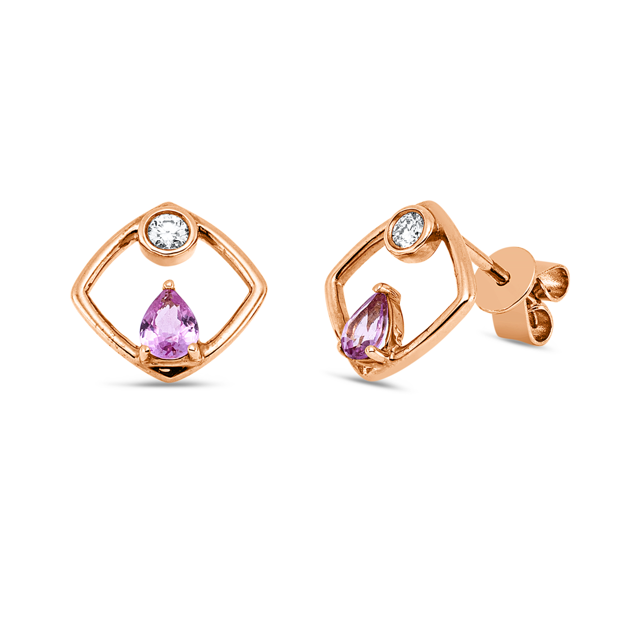 diamond full cut sapphire colored stone classic earrings in red gold