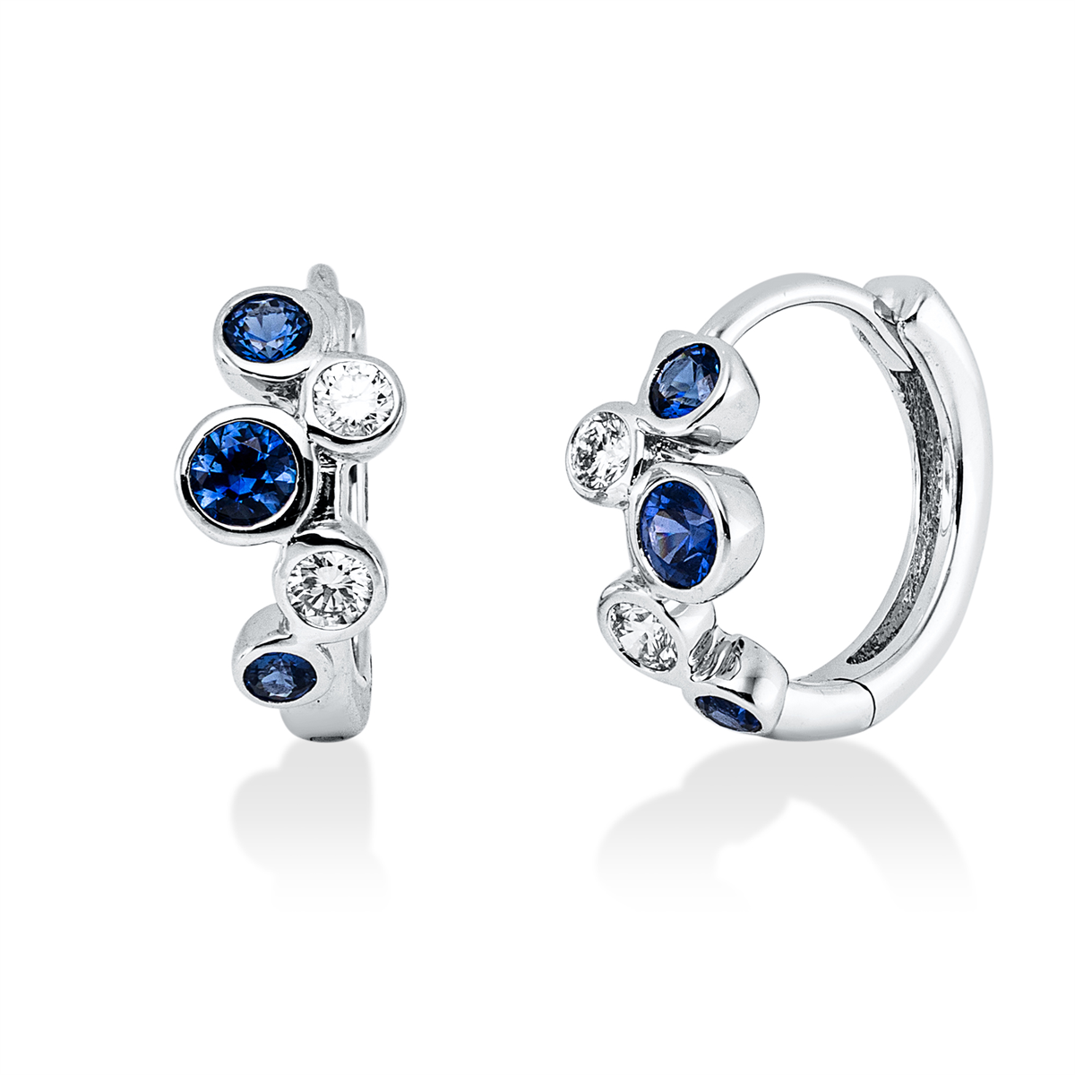 diamond full cut sapphire colored stone classic hoops & huggies in white gold