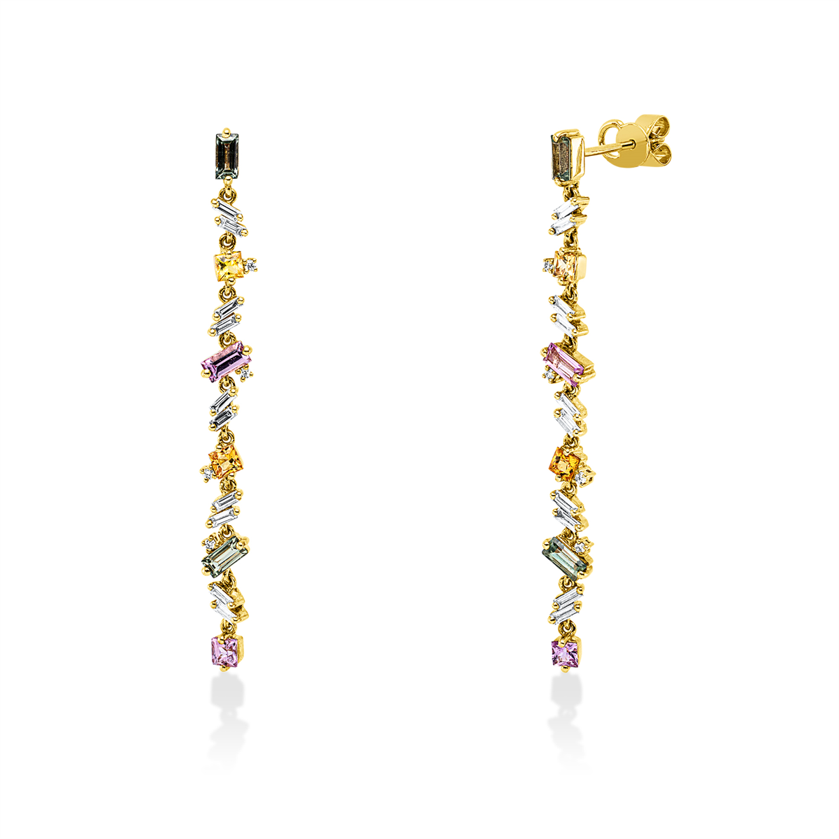 diamond full cut sapphire rainbow & multicolor earrings in yellow gold