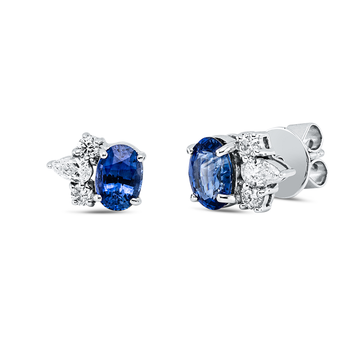 diamond full cut sapphire colored stone classic studs in white gold