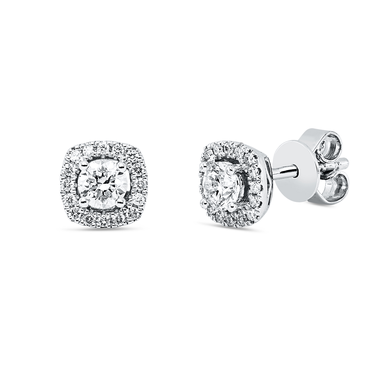 diamond full cut solitaire with accent stones studs in white gold