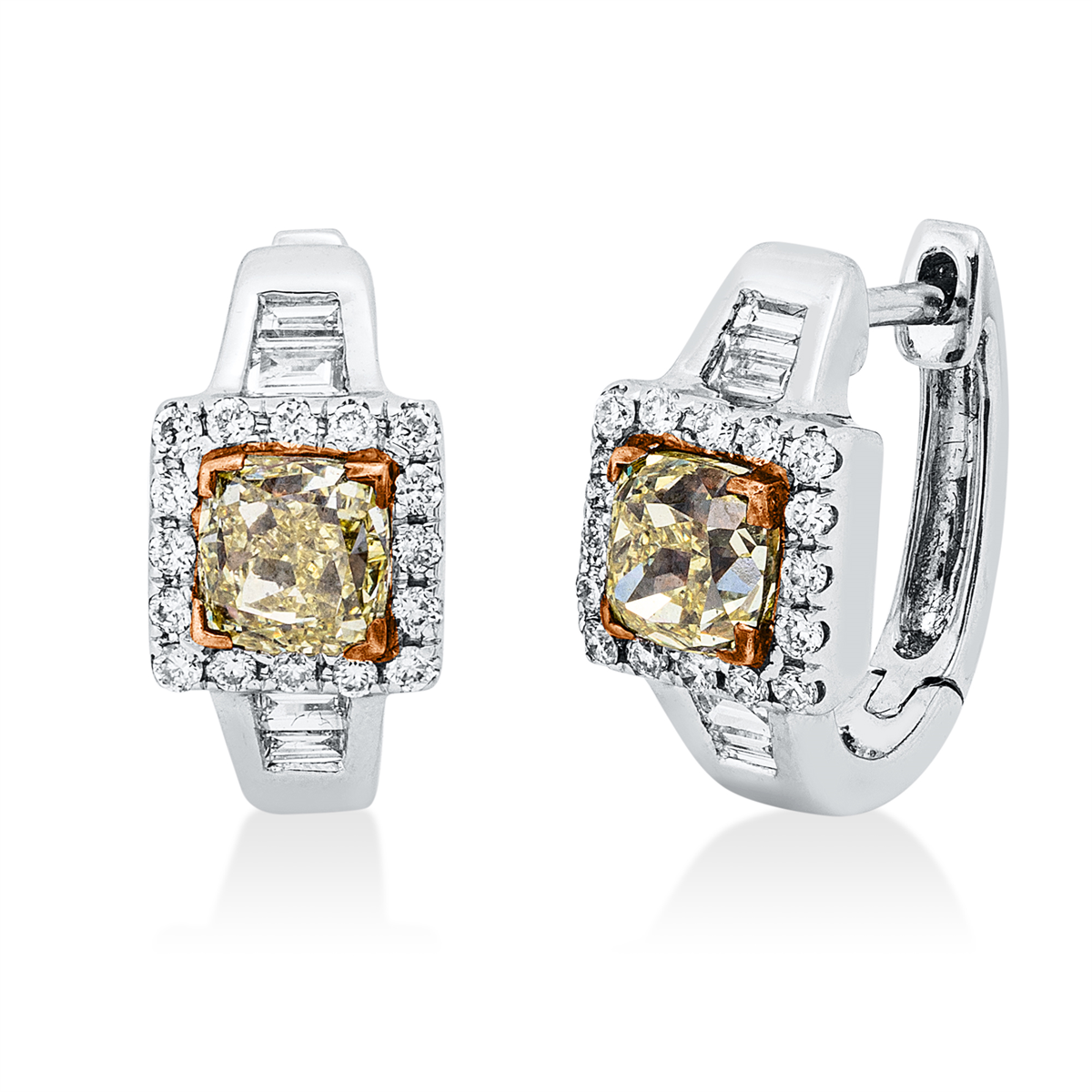 diamond full cut fancy colored diamond earrings in whitegold / rosegold