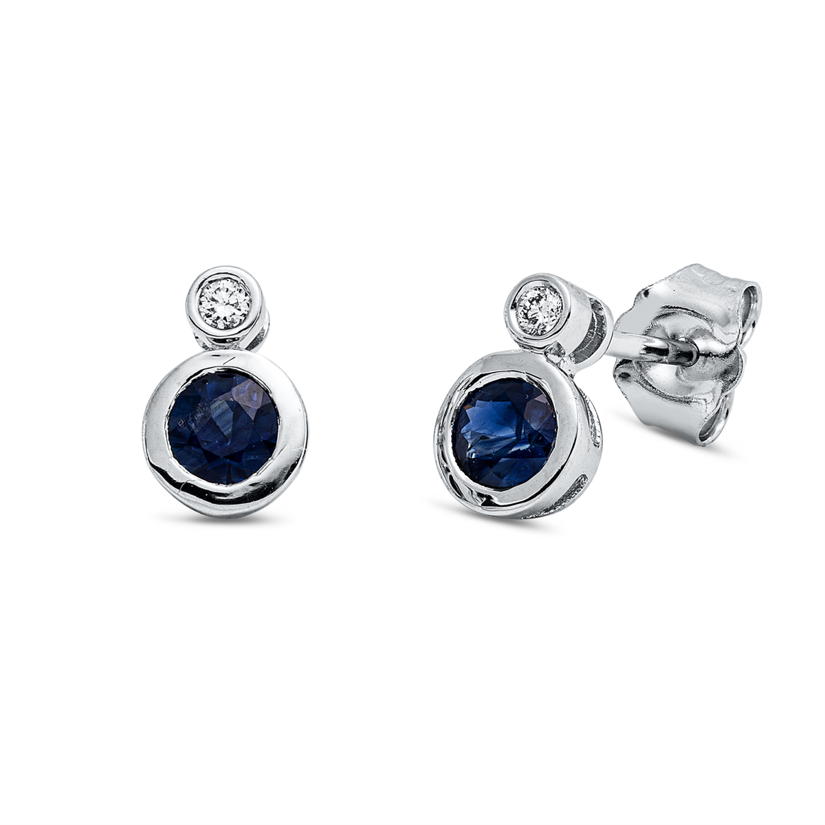 diamond full cut sapphire colored stone classic studs in white gold