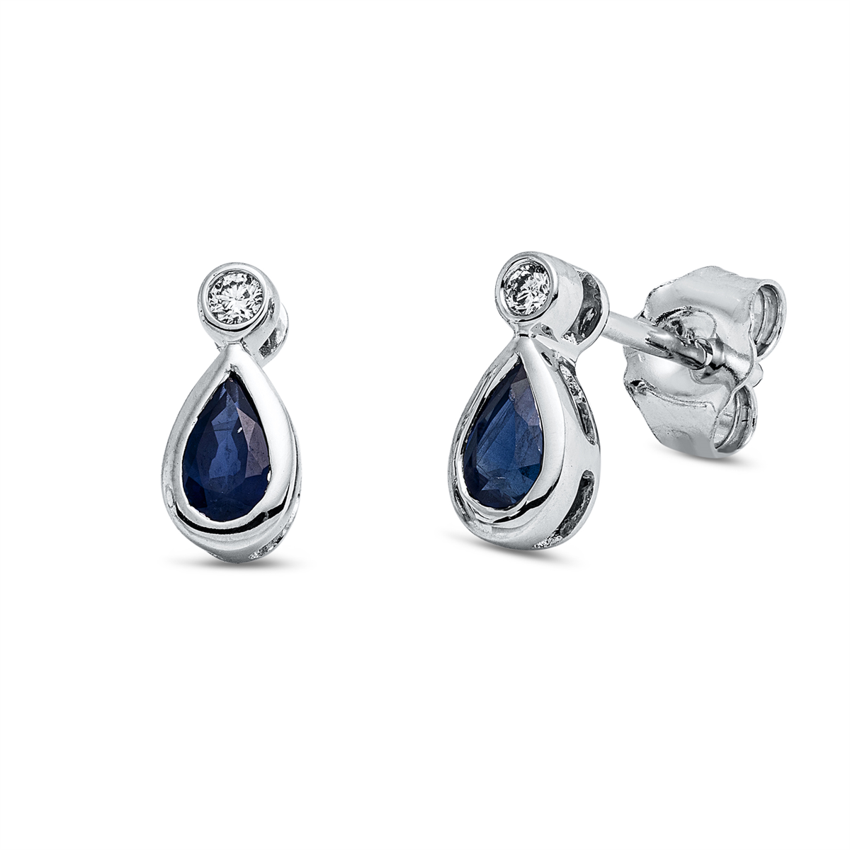 diamond full cut sapphire colored stone classic studs in white gold