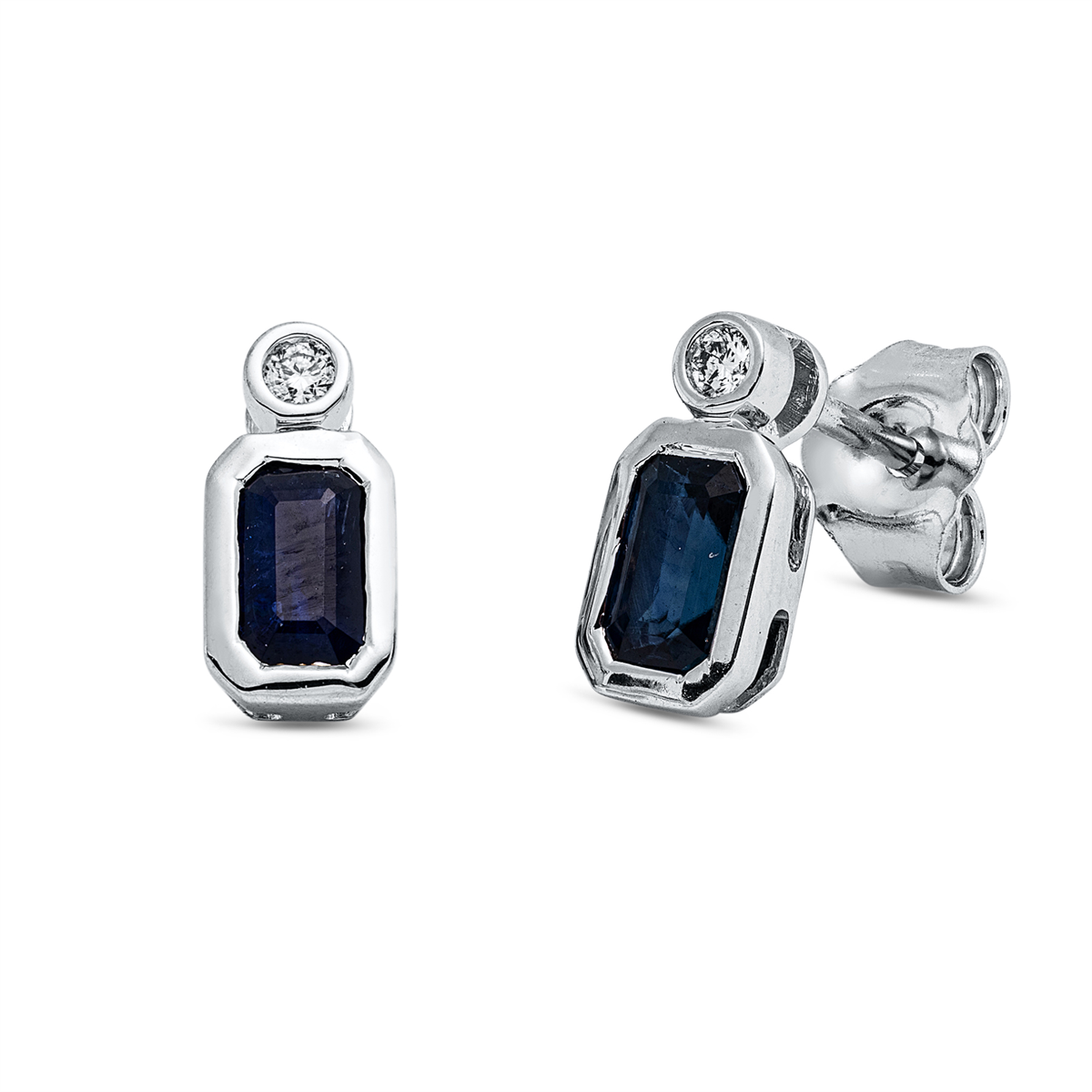 diamond full cut sapphire colored stone classic studs in white gold