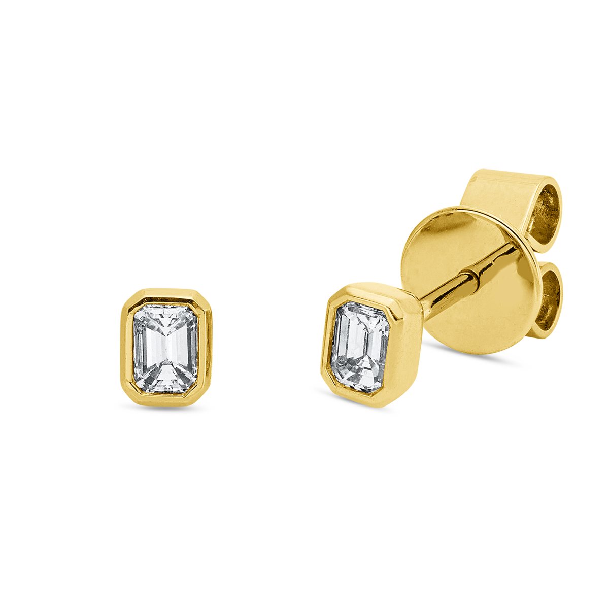 emerald cut solitaire studs in yellow gold